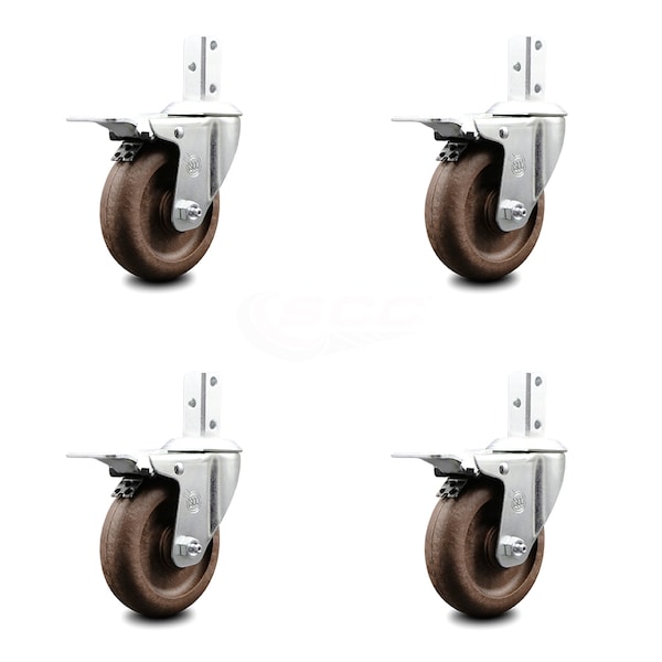 4 Inch High Temp Glass Filled Nylon 7/8 Inch Stem Caster Set Total Lock Brake
